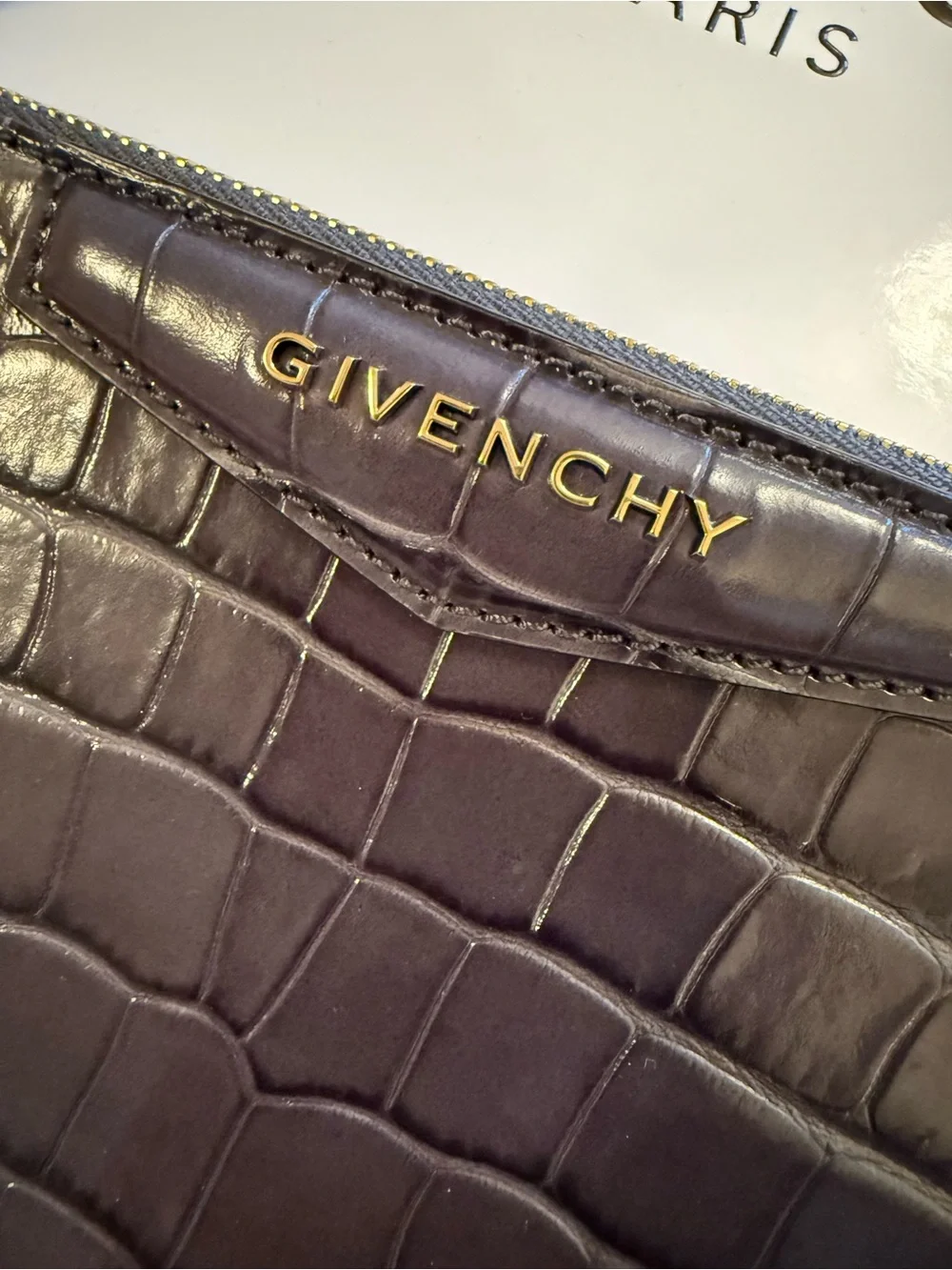 Givenchy Gray Croc-Embossed Leather Zip Pouch